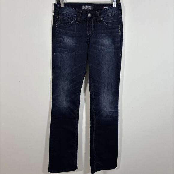 Silver Suki Mid Slim Boot Jeans Stretch 28 L33 Embellished Pockets Western Denim - Picture 1 of 13